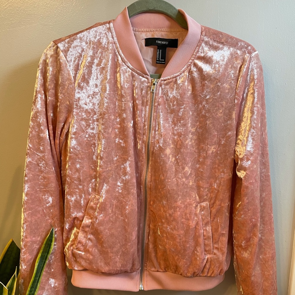 Forever 21 Pink Crushed Velvet Zipup | Size: M